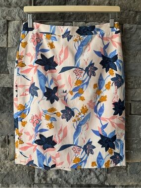 J.Crew Factory Cotton Basketweave Pencil Skirt. Pink Floral Lined Size 2